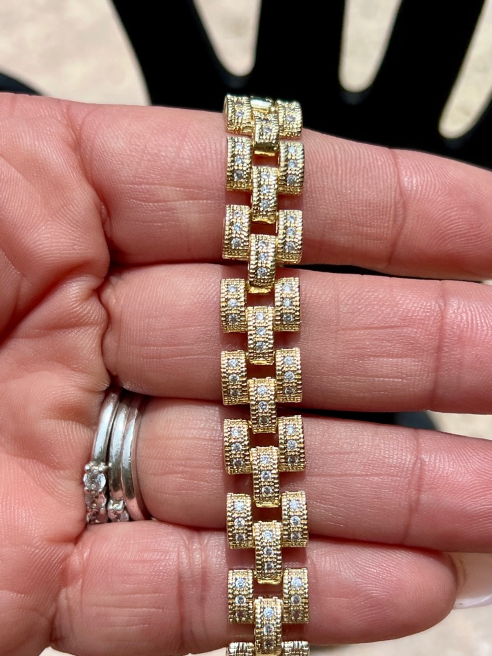 Gold Watchband Style Bracelet with Pave CZ Accents-Men and Women - Picture 7 of 9